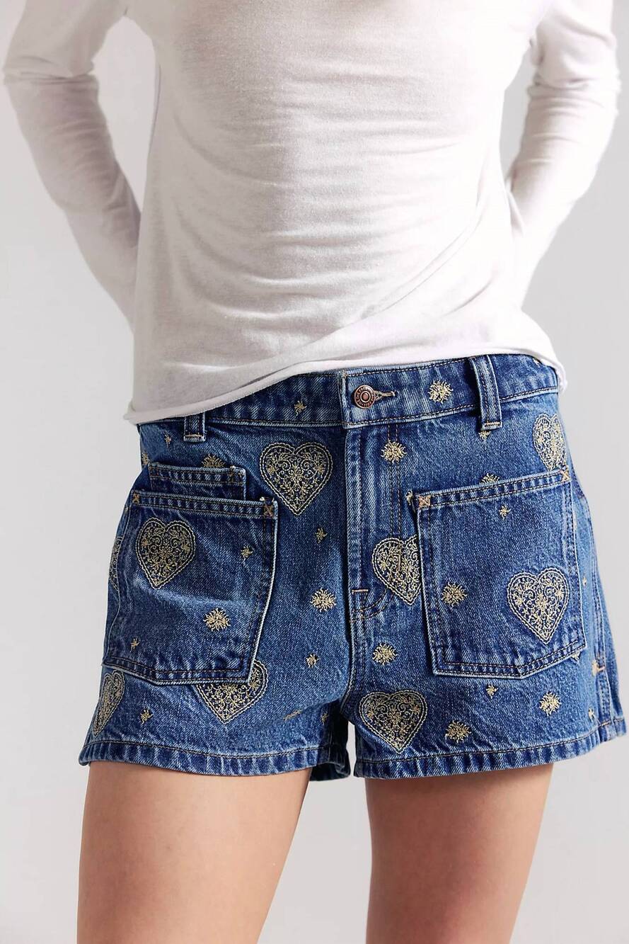 NEW FREE PEOPLE women's bettie embroidered short in blue